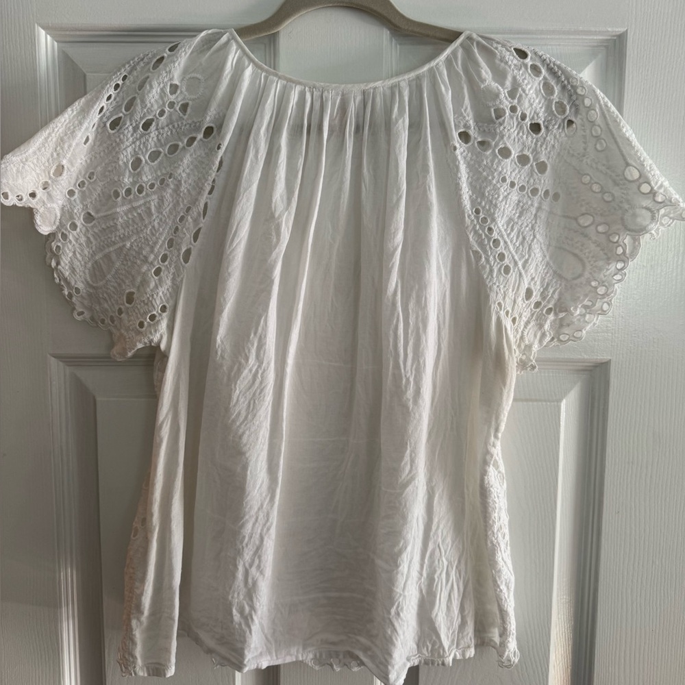 MICHAEL KORS White Cotton Short Sleeve Eyelet Lace Peasant Blouse
Top Size P/M - Picture 3 of 16